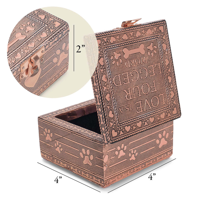 Cottage Garden Home Dog Pawprint Copper Tone Metal Jewelry Keepsake Box