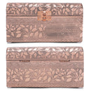 Cottage Garden Strength Copper Tone Metal Stamped Round Top Trunk Keepsake Box