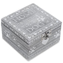 Cottage Garden Home Dog Pawprint Silver Tone Metal Jewelry Keepsake Box