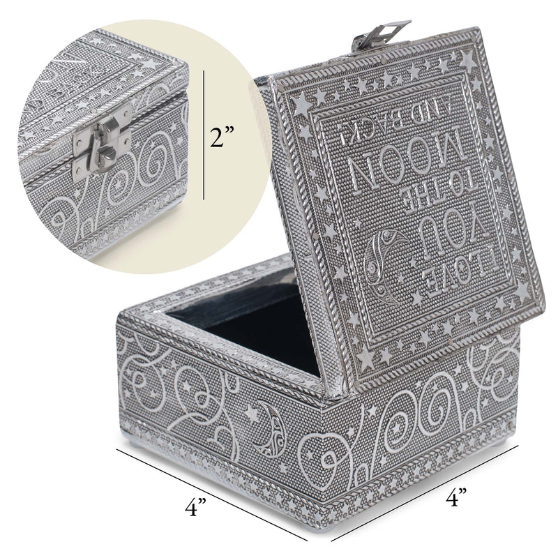 Cottage Garden I Love You to the Moon Silver Tone Metal Jewelry Keepsake Box